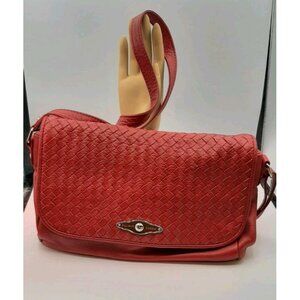 Elliott Lucca Lipstick Red Leather Shoulder Purse Woven Accent Womans Adjustable
